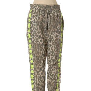 Vintage 90s Neon Green Cheetah Print Pants with Elastic Waist Size Small